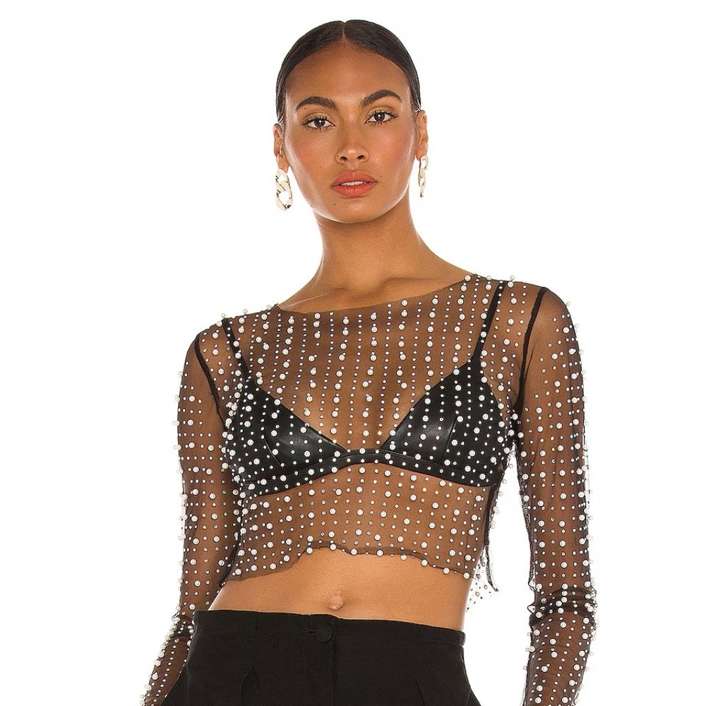 Beach Bunny Black Look and Glisten Pearl Mesh Top Beach Bunny - New With Tag (S)